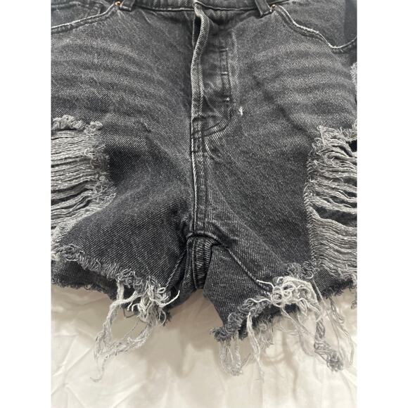 Pac Sun High Rise Icon Short Hyper Distressed Shorts 26 Button Fly Black Vintage - Picture 5 of 7